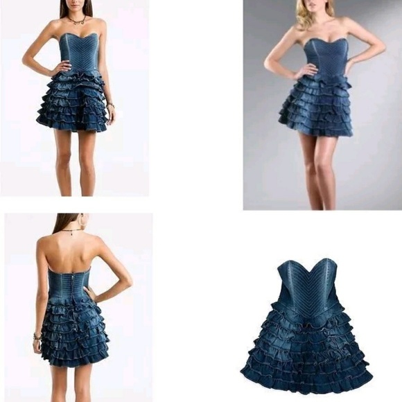 Guess Melia Ruffle Layered Denim Dress w/ Bustier - Picture 6 of 6